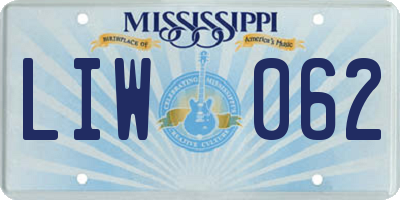 MS license plate LIW062
