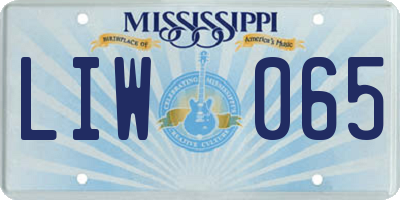 MS license plate LIW065