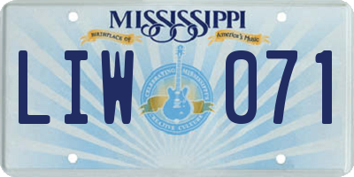 MS license plate LIW071