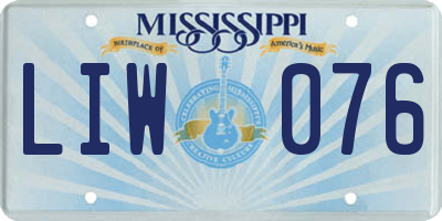 MS license plate LIW076