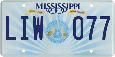MS license plate LIW077