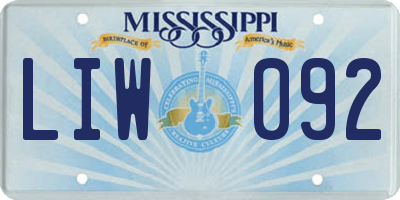 MS license plate LIW092