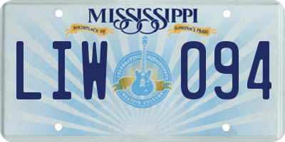 MS license plate LIW094