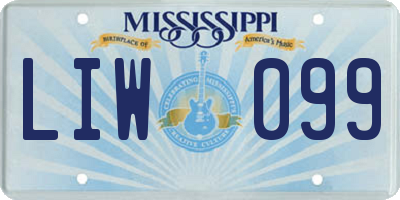MS license plate LIW099