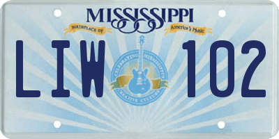 MS license plate LIW102