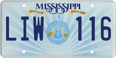 MS license plate LIW116
