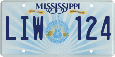 MS license plate LIW124