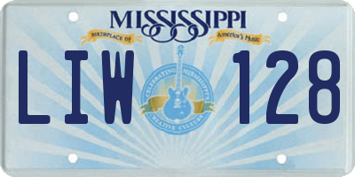 MS license plate LIW128