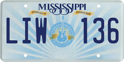 MS license plate LIW136