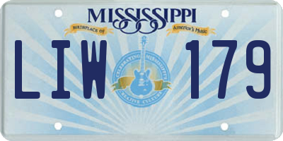 MS license plate LIW179