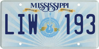 MS license plate LIW193