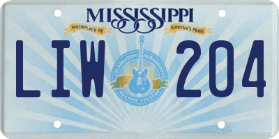 MS license plate LIW204