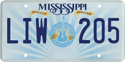 MS license plate LIW205