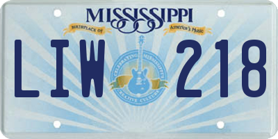 MS license plate LIW218