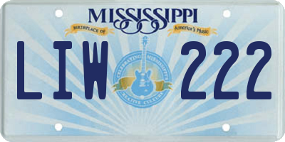 MS license plate LIW222