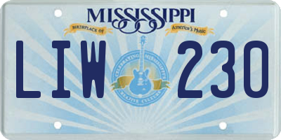 MS license plate LIW230