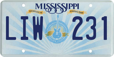MS license plate LIW231