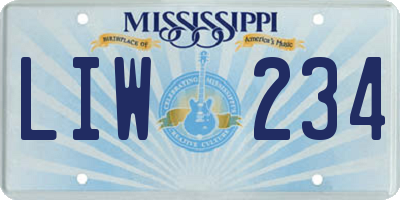 MS license plate LIW234