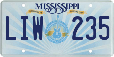 MS license plate LIW235