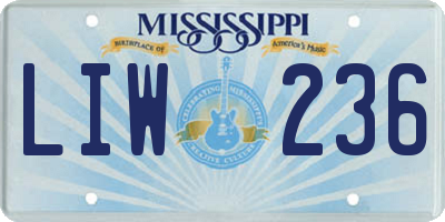 MS license plate LIW236
