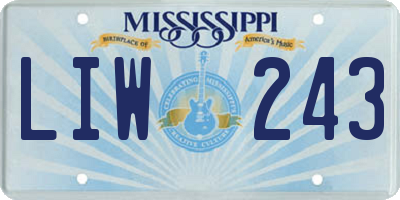 MS license plate LIW243