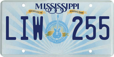 MS license plate LIW255