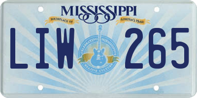 MS license plate LIW265