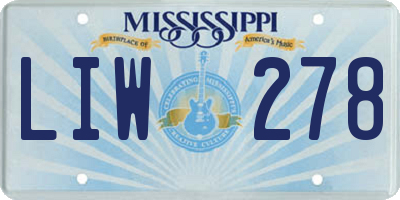 MS license plate LIW278