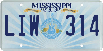 MS license plate LIW314