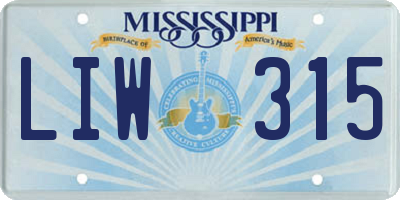 MS license plate LIW315