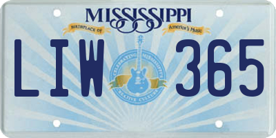 MS license plate LIW365