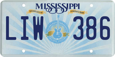 MS license plate LIW386