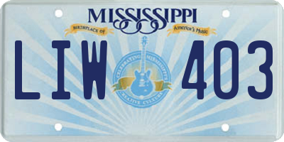 MS license plate LIW403