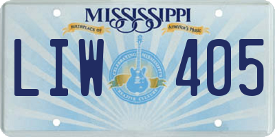 MS license plate LIW405
