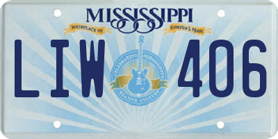 MS license plate LIW406