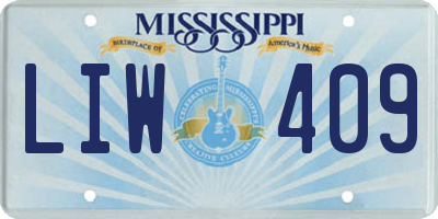 MS license plate LIW409