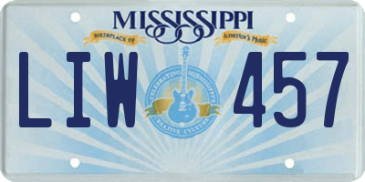 MS license plate LIW457