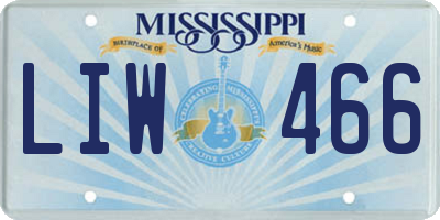 MS license plate LIW466