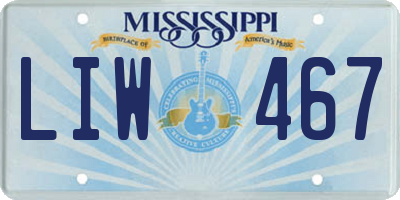 MS license plate LIW467