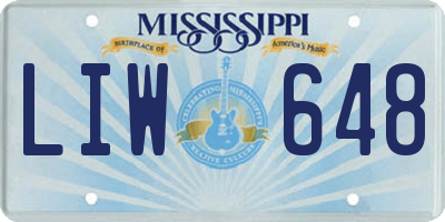 MS license plate LIW648