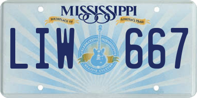 MS license plate LIW667