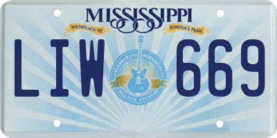 MS license plate LIW669