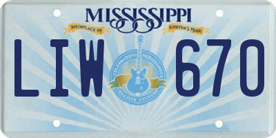 MS license plate LIW670