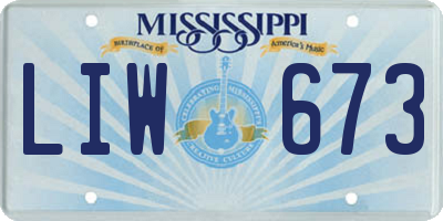 MS license plate LIW673