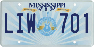 MS license plate LIW701