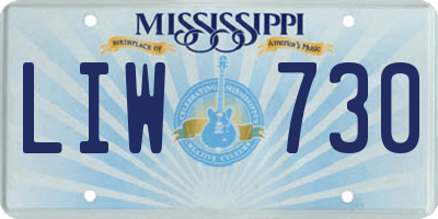 MS license plate LIW730