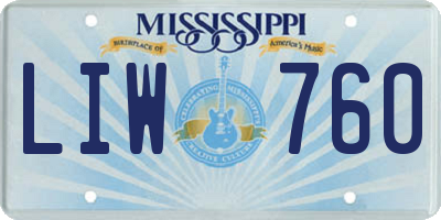 MS license plate LIW760