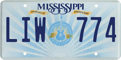 MS license plate LIW774