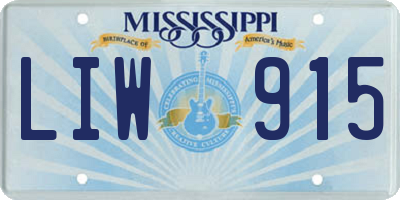 MS license plate LIW915