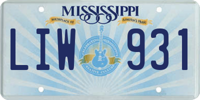 MS license plate LIW931